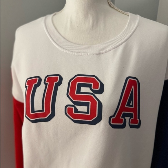Modern Lux USA Patriotic Color Block Red White & Blue Crewneck Sweatshirt Sz L - Picture 3 of 9